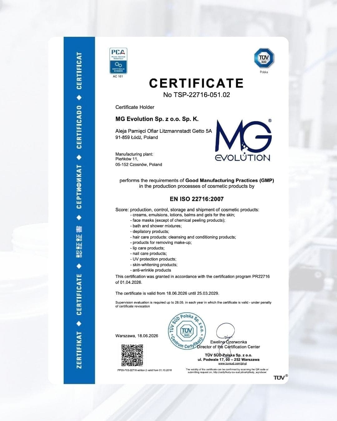 MG Evolution ponownie potwierdza zgodność z ISO 22716 (GMP). Co oznacza to dla marek kosmetycznych?